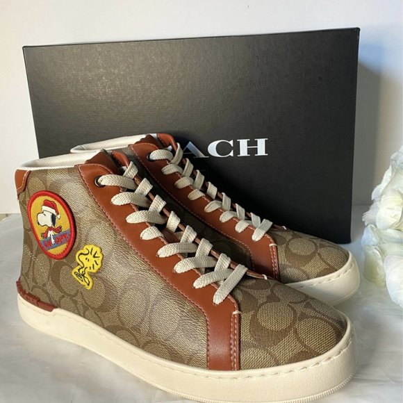 Coach X Peanuts Clip High Top Sneaker In Signature Canvas With Patches CF163 - Picture 3 of 9